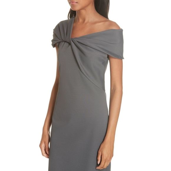 Helmet Lang Gray Twist Neck Ribbed Dress Large NWT - Picture 8 of 13